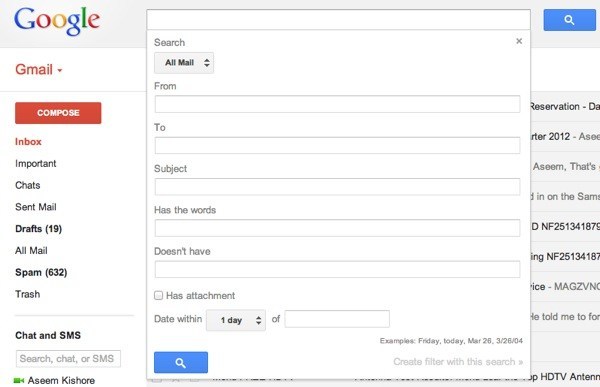 Gmail搜索选项