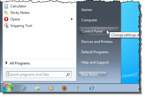 在Windows 7中打开控制面板