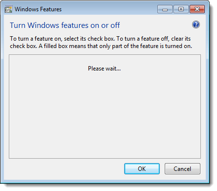 等待Windows 7中的Windows功能列表