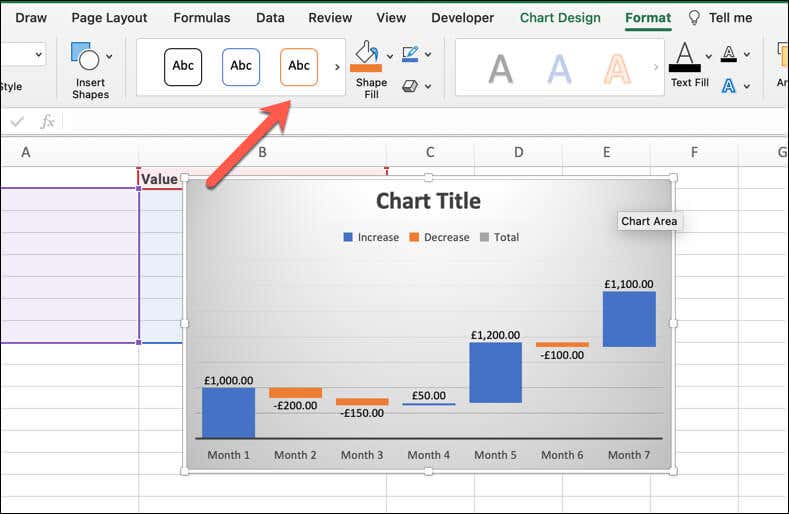 如何在 Microsoft Excel 中创建瀑布图图像 3