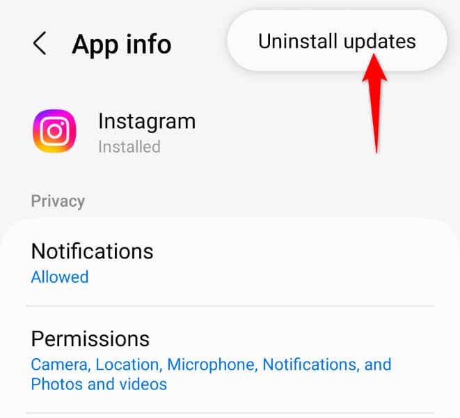 在 Android 图像上卸载 Instagram 的应用程序更新