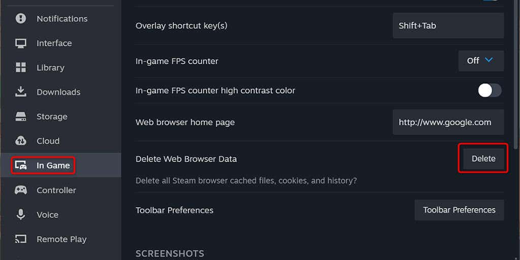 删除 Steam 的网络浏览器数据图像