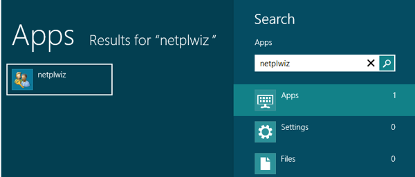 netplwiz windows 8